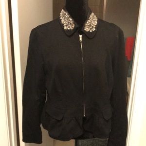 Dressy black peplum INC crystal collar jacket. Very eye catching